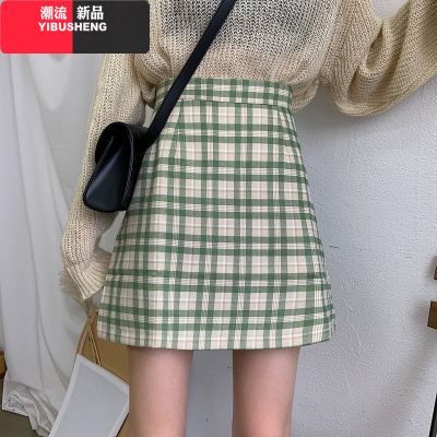 YIBUSHENG格子半身裙女夏2021新款小个子bm风裙子春秋季包臀高腰A字超短裙