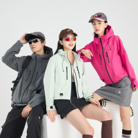 渔人船长春秋时尚户外薄款冲锋衣男女单层风衣连帽防风短款外套