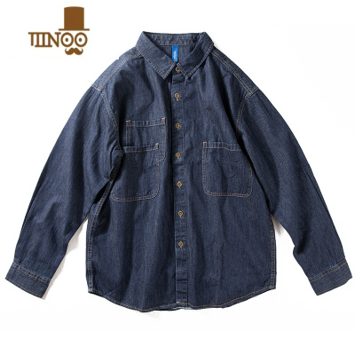 YANXU牛仔衬衫男款宽松衬衣美式休闲复古简约薄款长袖外套潮