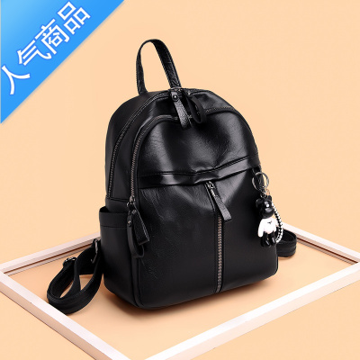 FENGHOU潮牌女包双肩包2020新款港风软皮旅行背包大容量包百搭大学生包包旅行包男女黑色