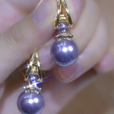 高级感优雅气质紫色锆石珍珠耳环女精致百搭法式耳扣轻奢气质耳饰送女朋友老婆情人节七夕生日礼物