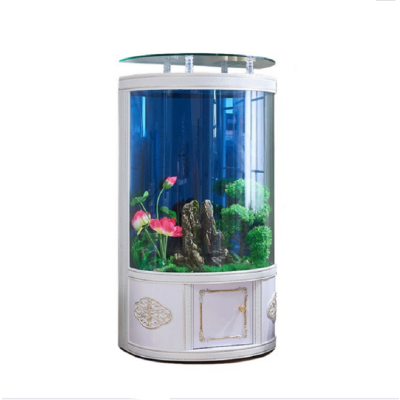 鱼缸客厅轻奢简约现代半圆形鱼缸水族箱家用态玻璃落地靠墙电视柜旁金鱼缸