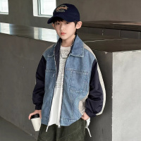 男童春装牛仔外套2026新款中大儿童痞帅气时髦男孩拼接夹克春秋款