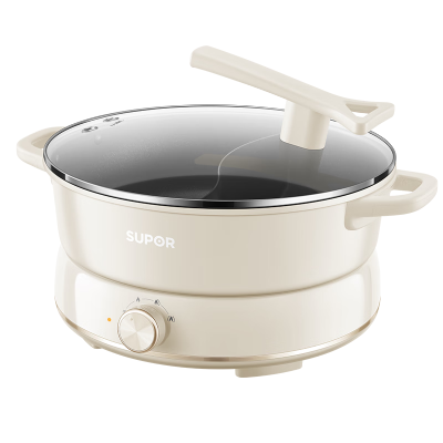 苏泊尔分体式电火锅 多功能智能家用6L大容量鸳鸯锅 2000w大功率三档功率双管发热盘 电煮锅 白色鸳鸯锅系列