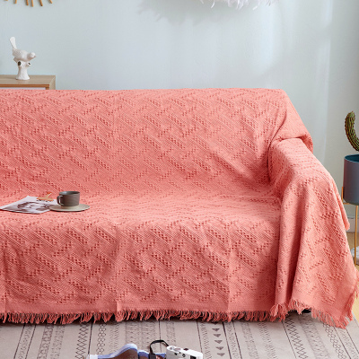 家柏饰(CORATED)北欧方格全盖沙发布单沙发巾沙发套罩沙发垫盖布沙发毯 橙色T格 90*180cm