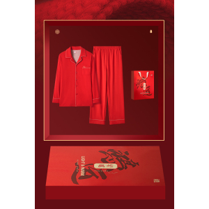 恒源祥羊毛红色睡衣女秋冬款德加厚加绒结婚新情侣家居服男本命年