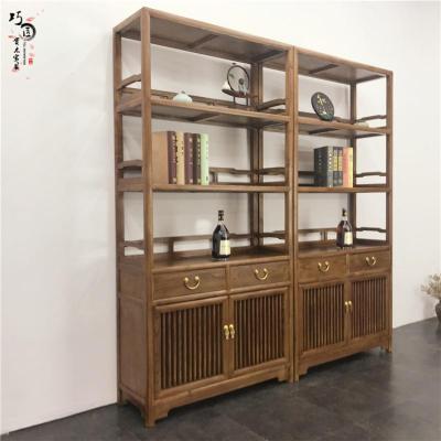 森美人新中式禅意博古架实木书柜置物架展示柜落地柜茶叶展示柜隔断货架