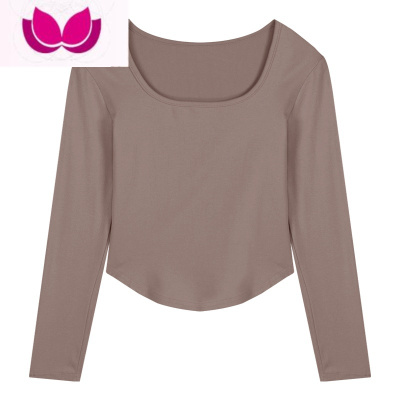 七斓辣妹u领长袖T恤女春季不规则纯欲风设计感小众短款内搭上衣打底衫