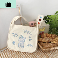 帆布斜挎包女2020新款可爱印花简约日系大容量单肩包休闲学生书包NEW LAKE 米白色女斜挎包