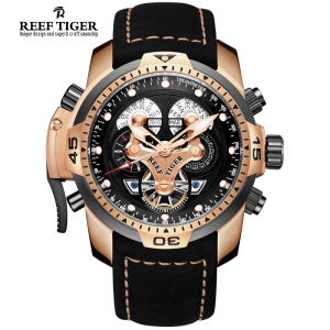 瑞夫泰格REEF RIGER时尚潮流手表多功能全自动机械表男士真皮大表盘防水军表进口机芯强夜光RGA3503