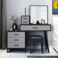 卧室梳妆台灰色简约现代收纳柜一体轻奢北欧网红ins风抖音化妆桌