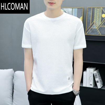 HLCOMAN短袖t恤男夏装日系简约纯色休闲体恤宽松潮流修身华夫格衣服夏季