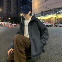 [8.5折价116.5元叠加优惠券]唐狮春季新款外套男连帽户外休闲防水拉链防风冲锋少男上衣宽松