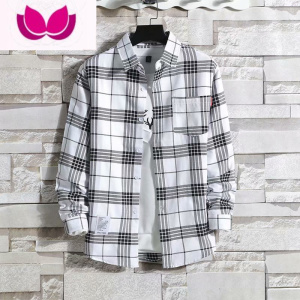 七斓夏季衣外套港风长袖格子衬衫男薄款ins网红很仙的痞帅衬衣潮