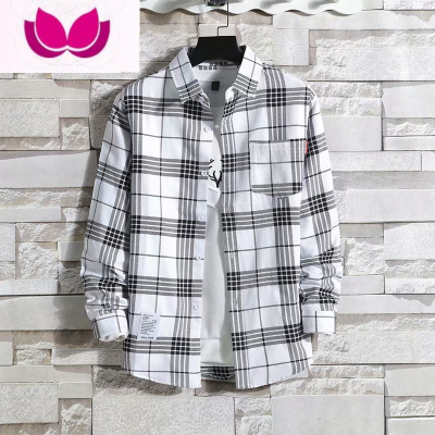 七斓夏季衣外套港风长袖格子衬衫男薄款ins网红很仙的痞帅衬衣潮