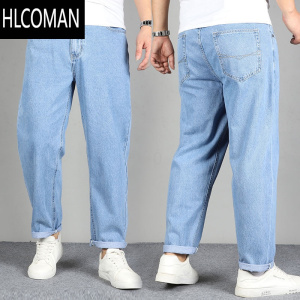 HLCOMAN牛仔裤男士宽松加肥加大休闲浅色九分裤男裤男式裤子潮