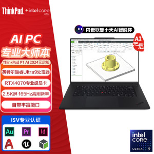 ThinkPad P1隐士 19CD 2024 AI元启 移动图形工作站游戏笔记本电脑(UItra9-185H RTX4070 32G内存 1T固态 2.5K屏)质保3年