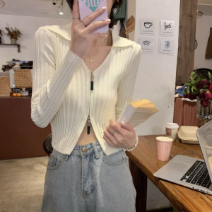 秋季新款修身短款长袖打底针织衫学生上衣设计感内搭v领毛衣