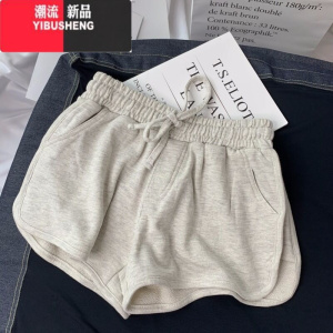 YIBUSHENG灰色运动短裤女宽松外穿2024新款跑步居家休闲阔腿裤热裤潮