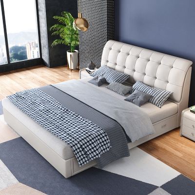 禧漫屋 轻奢皮床北欧真皮床双人床实木床1.