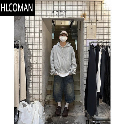 HLCOMAN美式复古宽松阔腿牛仔七分裤夏季薄款高街水洗直筒休闲短裤男女