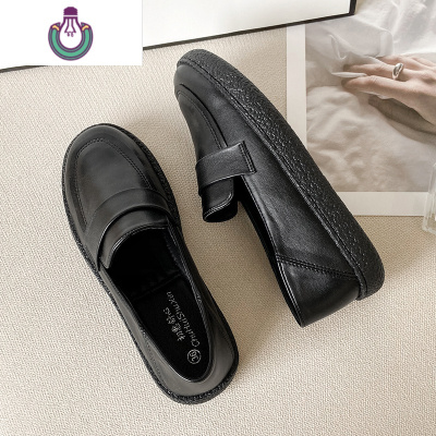 FISHBASKET平底小皮鞋女英伦风黑色上班鞋不累脚软底职业工作鞋一脚蹬单鞋女休闲鞋