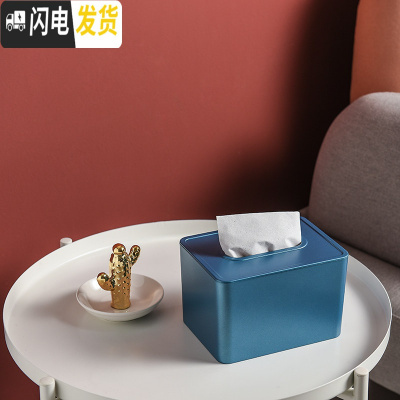 三维工匠抽纸盒纸巾盒家用客厅创意多功能茶几遥控器收纳卷纸北欧简约可爱 烤漆款长方形中号(深海蓝)