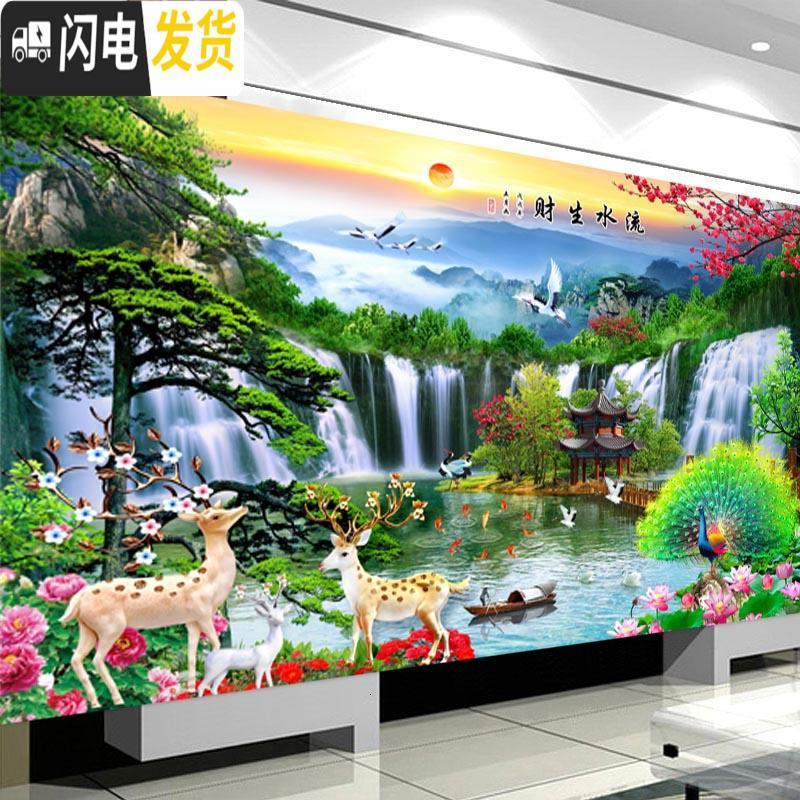 三维工匠十字绣2020新款线绣客厅流水生财自己绣手工风景满绣 [三米]棉线300*130cm[满绣]4股绣,丝线428元