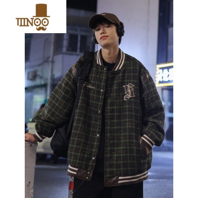 YANXU秋季chic格子刺绣棒球服外套男生款情侣帅气休闲夹克