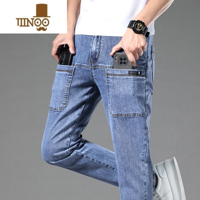 YANXU六兜弹力男士牛仔裤秋季新款宽松直筒工装裤子男多口袋休闲长裤子