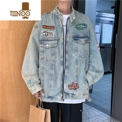 YANXU牛仔外套男情侣款美式复古潮牌机车风痞帅宽松休闲立领夹克