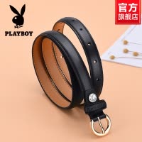花花公子女士皮带真皮百搭潮ins风黑色装饰配牛仔裤腰带免打孔宽