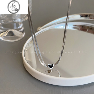 JiMi黑色爱心锆石双层蛇骨链项链女ins简约冷淡风锁骨链个性百搭颈链 双层黑色爱心项链