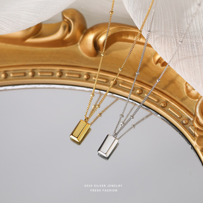 925纯银暴富小金砖小金条项链女欧美小众ins设计吊坠颈链潮锁骨链送女朋友老婆情人节七夕生日礼物