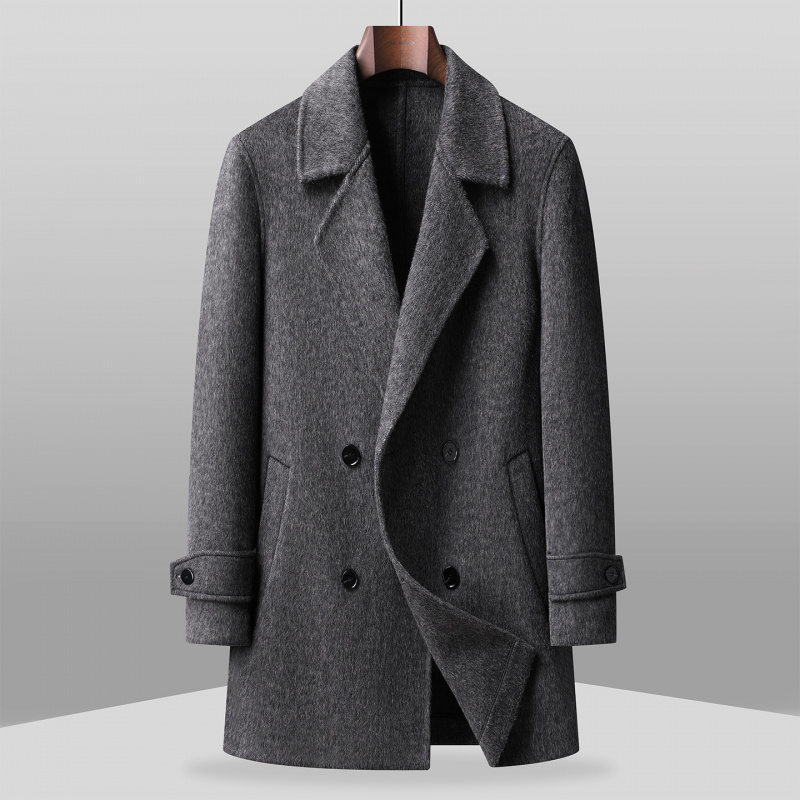 男秋冬双排扣羊毛双面呢大衣高端商务时尚毛呢西装领休闲羊绒外套
