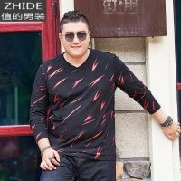 SUNTEK春秋装大码男装加肥加大棉长袖T恤胖子圆领宽松肥佬上衣服潮胖T恤