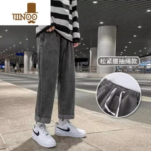 YANXU松紧腰秋季牛仔裤男士垂感直筒宽松阔腿高街ins潮牌港风九分裤子