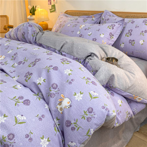 ins风加厚全棉磨毛四件套学生床单三件套秋冬款100纯棉被套四件套