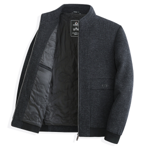 啄木鸟毛呢子夹克男士棒球领春秋季新款中老年人加厚爸爸冬装外套