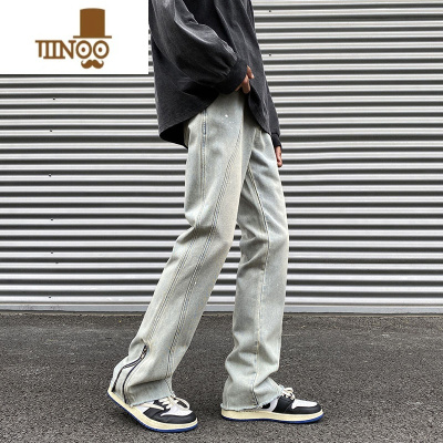 YANXU美式设计感vibe牛仔裤男款2023新款潮牌裤子复古高街阔腿长裤