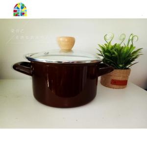 搪瓷锅珐琅锅汤锅奶锅泡面锅复古小清新电磁炉 FENGHOU 咖啡色一人食15CM