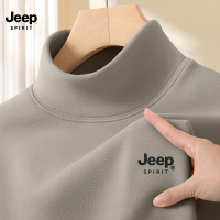 JEEP吉普打底衫男款冬季2025新款半高领T恤男德绒磨毛男士冬装