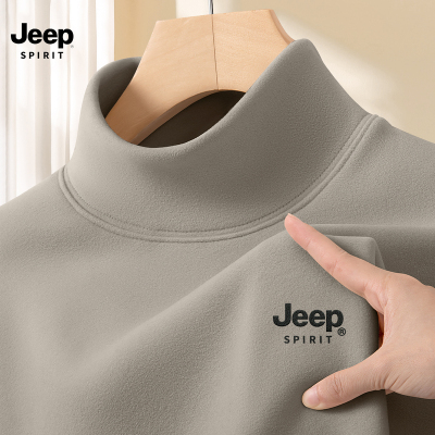 JEEP吉普打底衫男款冬季2025新款半高领T恤男德绒磨毛男士冬装