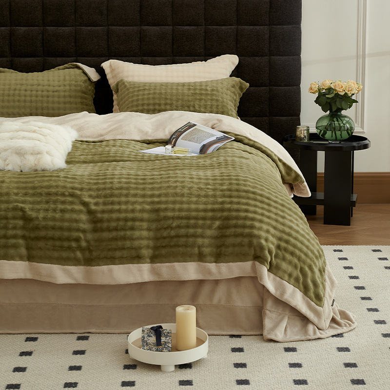 a类牛奶绒四件套皮草级兔毛绒被套冬季珊瑚绒床单被罩床上三件套