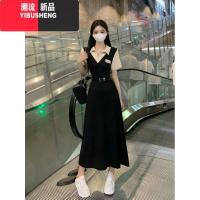 YIBUSHENG大码学院风polo领短袖假两件连衣裙女季新款胖mm收腰A字包臀裙