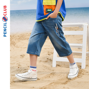 [1件3折]铅笔俱乐部童装男童七分裤2025夏装新款中大童牛仔中裤儿童裤子
