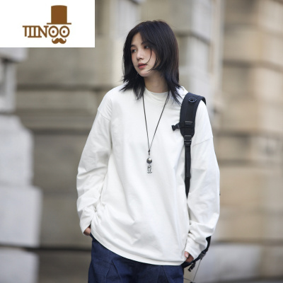 YANXU 长袖t恤男纯色套头打底衫情侣男女同款宽松上衣百搭女