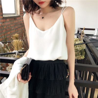 广赫大码胖mm美背雪纺小吊带背心女夏打底外穿交叉宽松西装内搭上衣潮