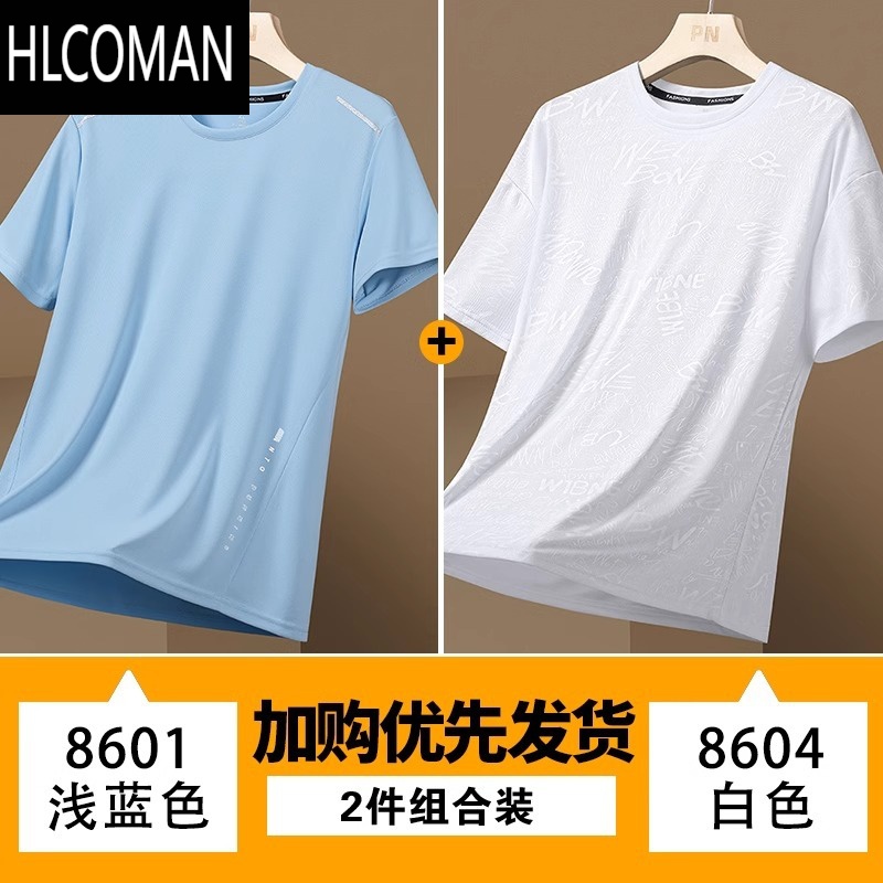 HLCOMAN短袖t恤男士夏季薄款透气凉感网眼圆领体恤夏天男款运动速干衣服