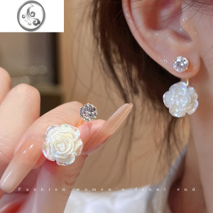 JiMi白色恋人!法式小香山茶花耳钉复古高级感优雅珍珠玫瑰耳环耳饰女 银针白色恋人山茶花